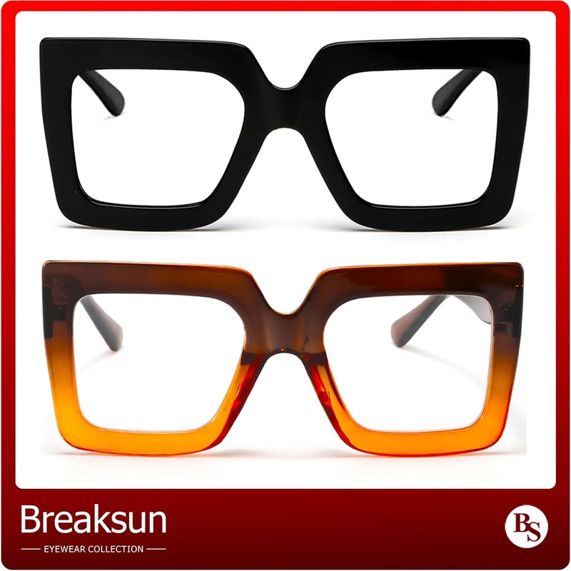Breaksun Oversized Blue Light Glasses for Women Fashion Thick Square Computer Eyewear Non-Prescription Black Glasses (New Black+ Brown Orange) - Image 4